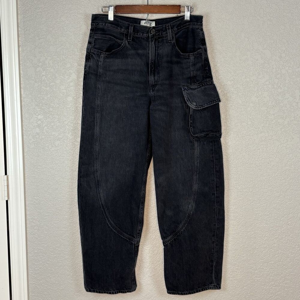 Agolde Cass Baggy Cargo Jeans Denim Barrel Leg Cotton Washed Black Size 28 READ